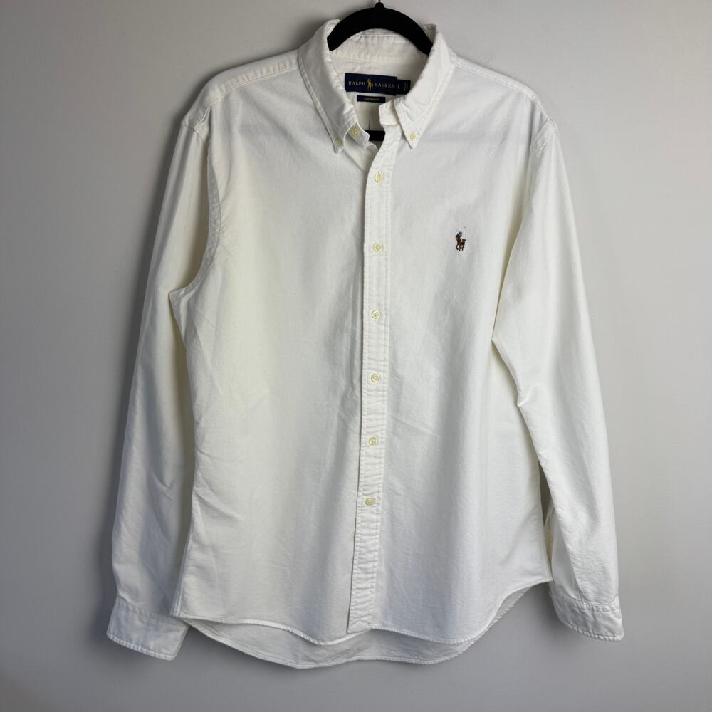 Ralph Lauren Men's Casual Button Down 100% Cotton Cream Shirt Size Large